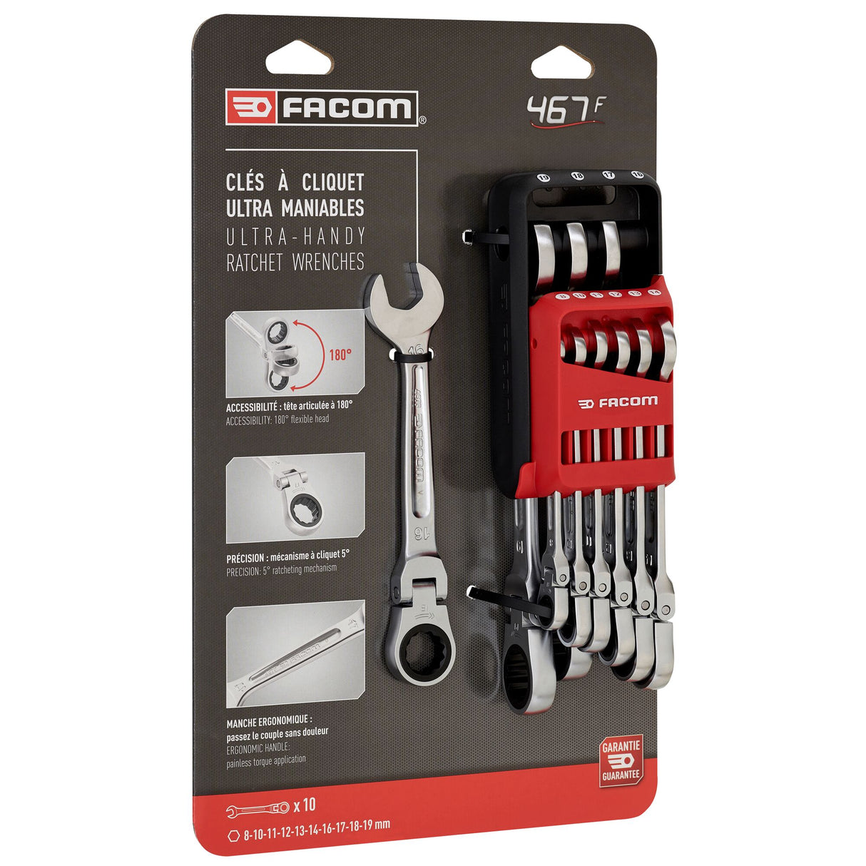 467BF.JP - Flex-Head Ratchet Combination Wrench Sets in Portable Holder, Metric