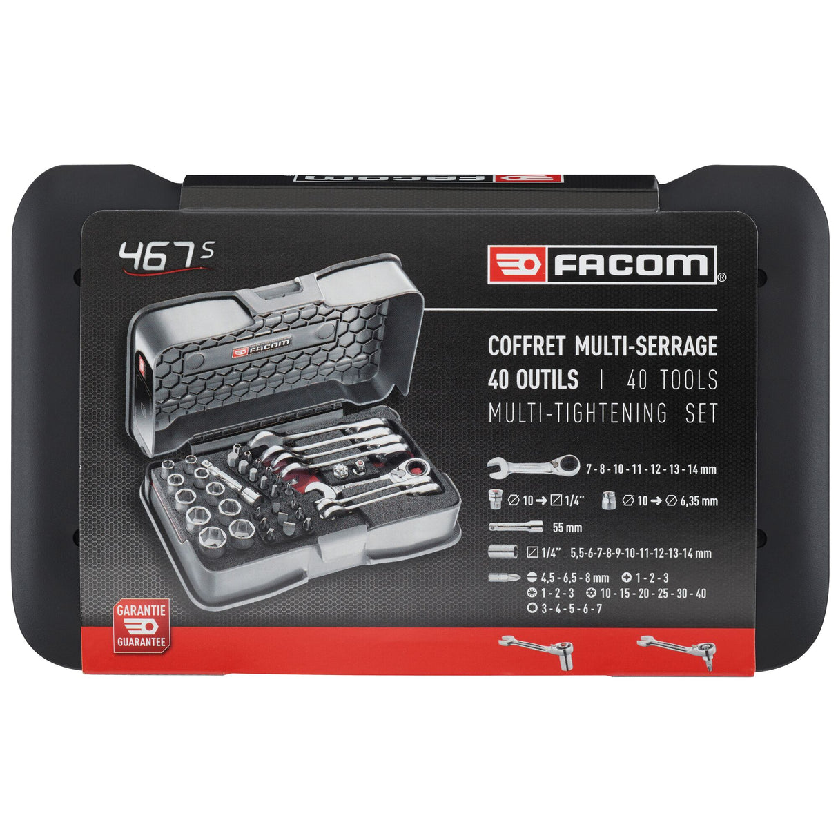 RATCHET COMBINATION WRENCHES - 467BS - Short Handle - Box - 40 pc.