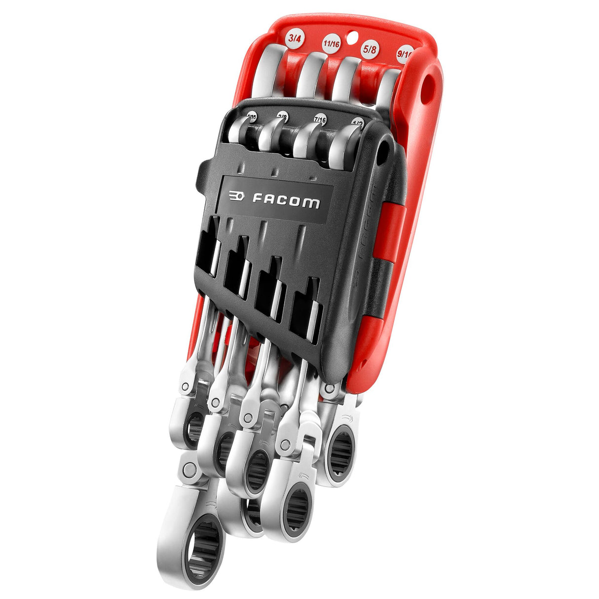 FLEX HEAD RATCHET WRENCHES - 467F - 15° Angled - Holder - 8 pc.