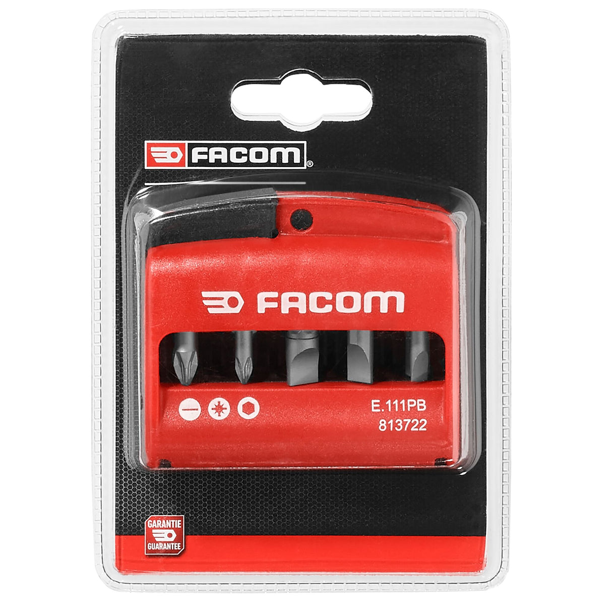 Combined set of 10 bits 1/4", 25 mm and bit holder, Slotted head, 6 point and Pozidriv® bits