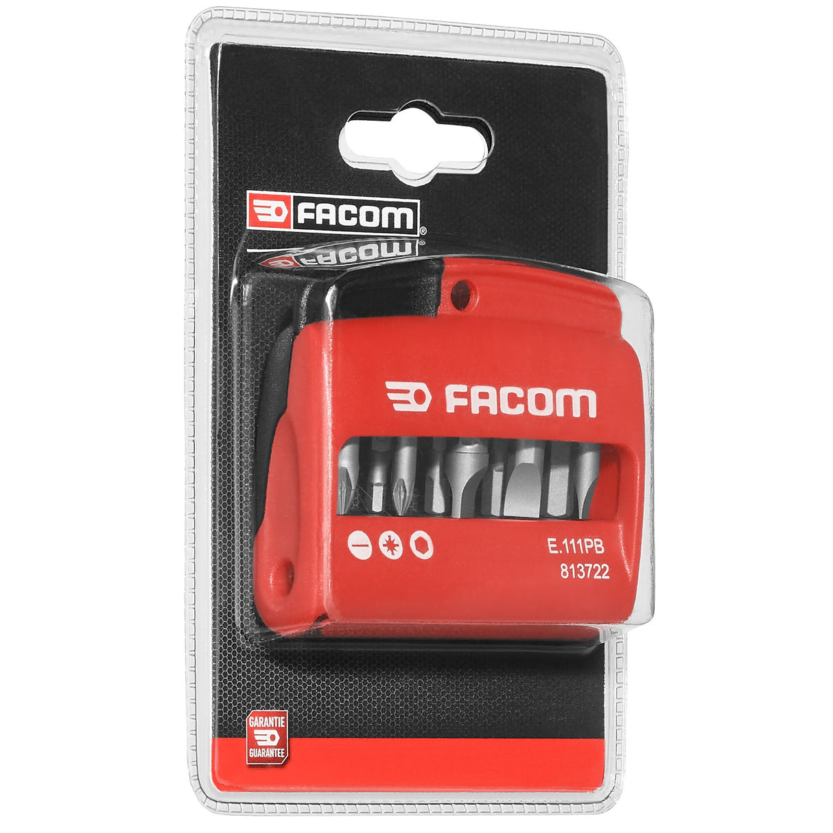 Combined set of 10 bits 1/4", 25 mm and bit holder, Slotted head, 6 point and Pozidriv® bits
