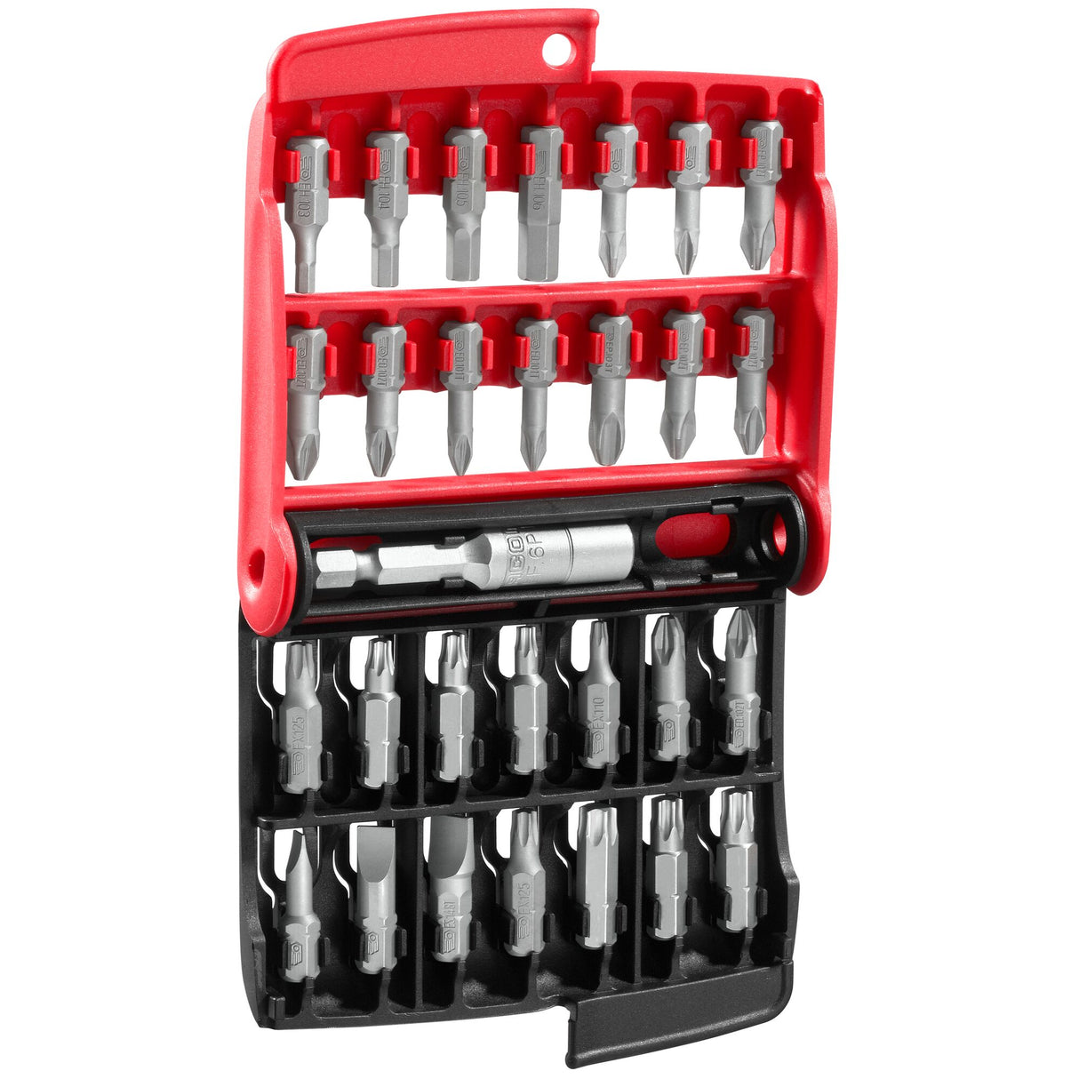 Combined set of 28 Bits 1/4 in. (25mm) and Bit Holder, Slotted Head, Phillips®, Pozidriv®, 6-point, TORX® Bits