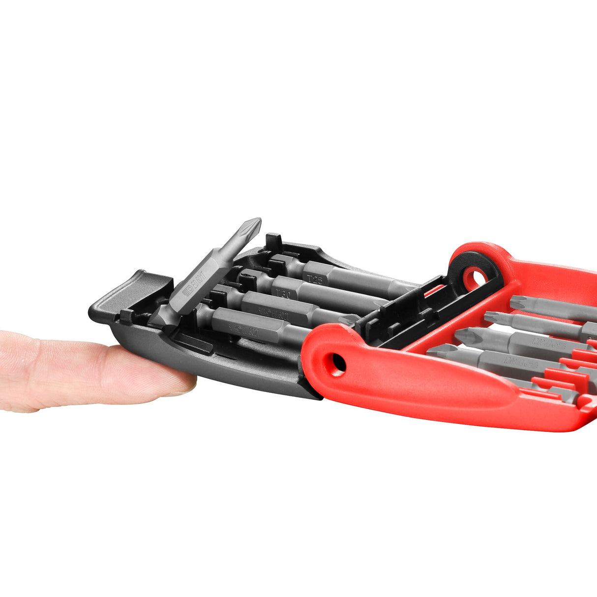 Jeu mixte d'embouts longs 1/4", L 50 mm pour vis 6 pans, Philips®, Pozidriv® et porte-embouts, 10 pièces