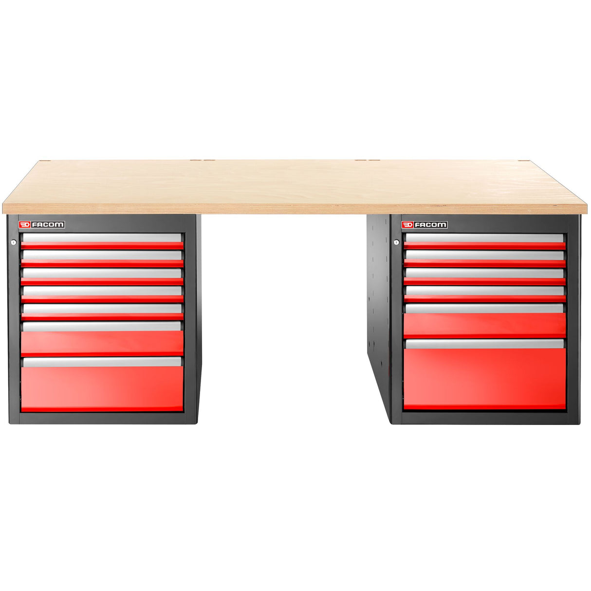 Workbench 2.2 m, 13 Drawers, 569 x 421 mm, Wood Top, Low Version