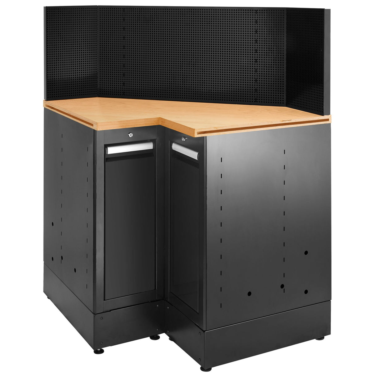 Corner Base Unit, Wooden Worktop, Black