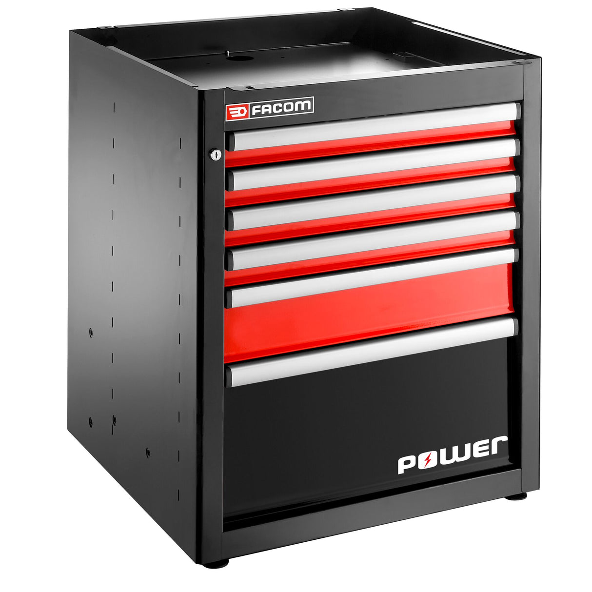 Single Base Unit, 6 Drawers With 1 Power Drawer, Red