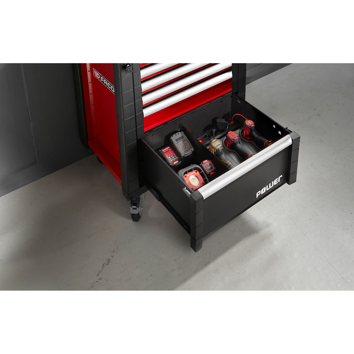 Single Base Unit, 6 Drawers With 1 Power Drawer, Red