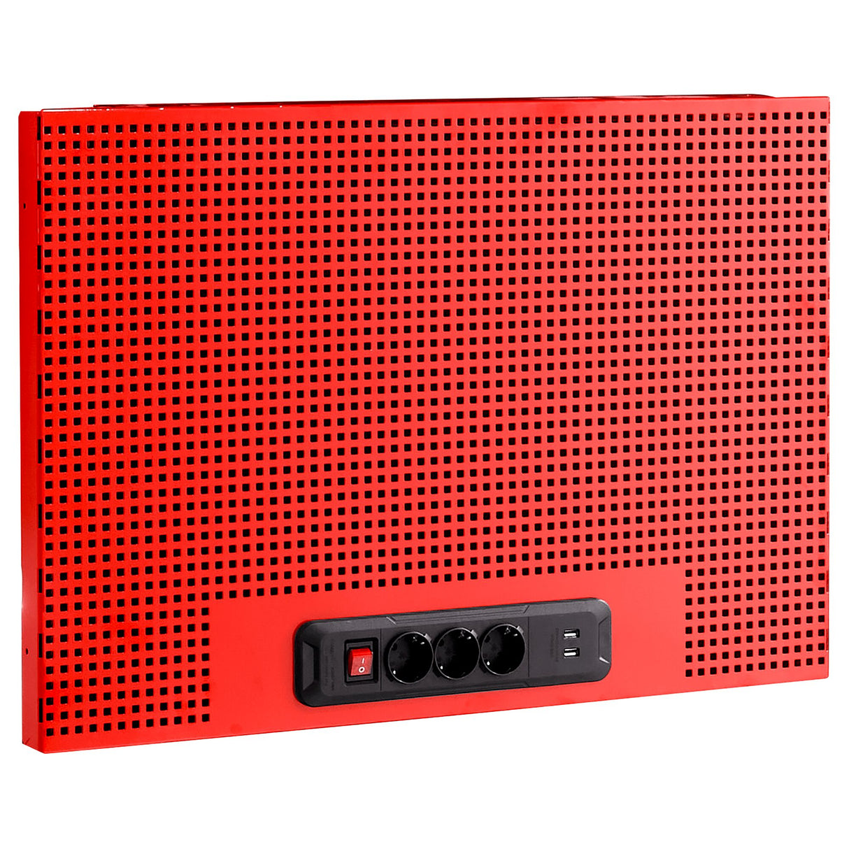 Single Half Pegboard With Power Strip and USB, Square Hole 6 x 6 mm, Red