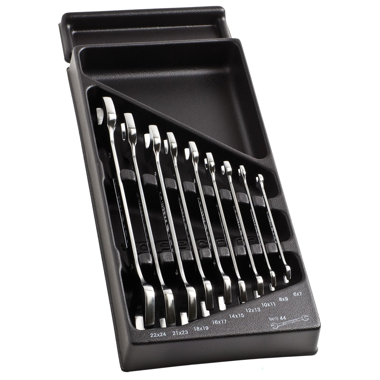 DOUBLE OPEN END WRENCHES - 44 - 15® Offset - Plastic Tray - 9 pc.