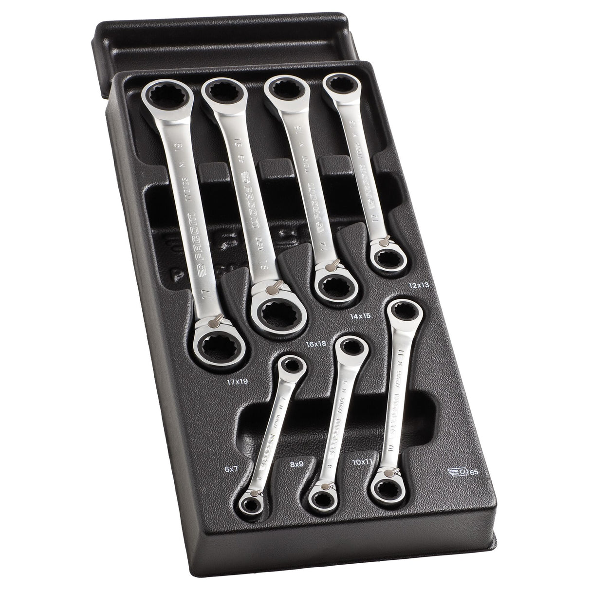 DOUBLE RATCHETING WRENCHES - 65 - Spline - Plastic Tray - 7 pc.
