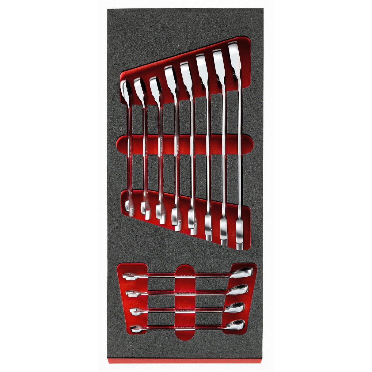 RATCHET COMBINATION WRENCHES - 467 - 15 Deg Angled - Foam Tray - 12 pc.