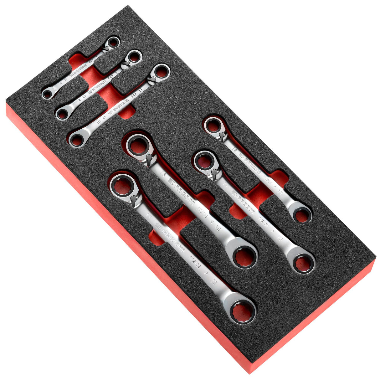 DOUBLE RATCHETING WRENCHES - 65 - Spline - Foam Tray - 7 pc.