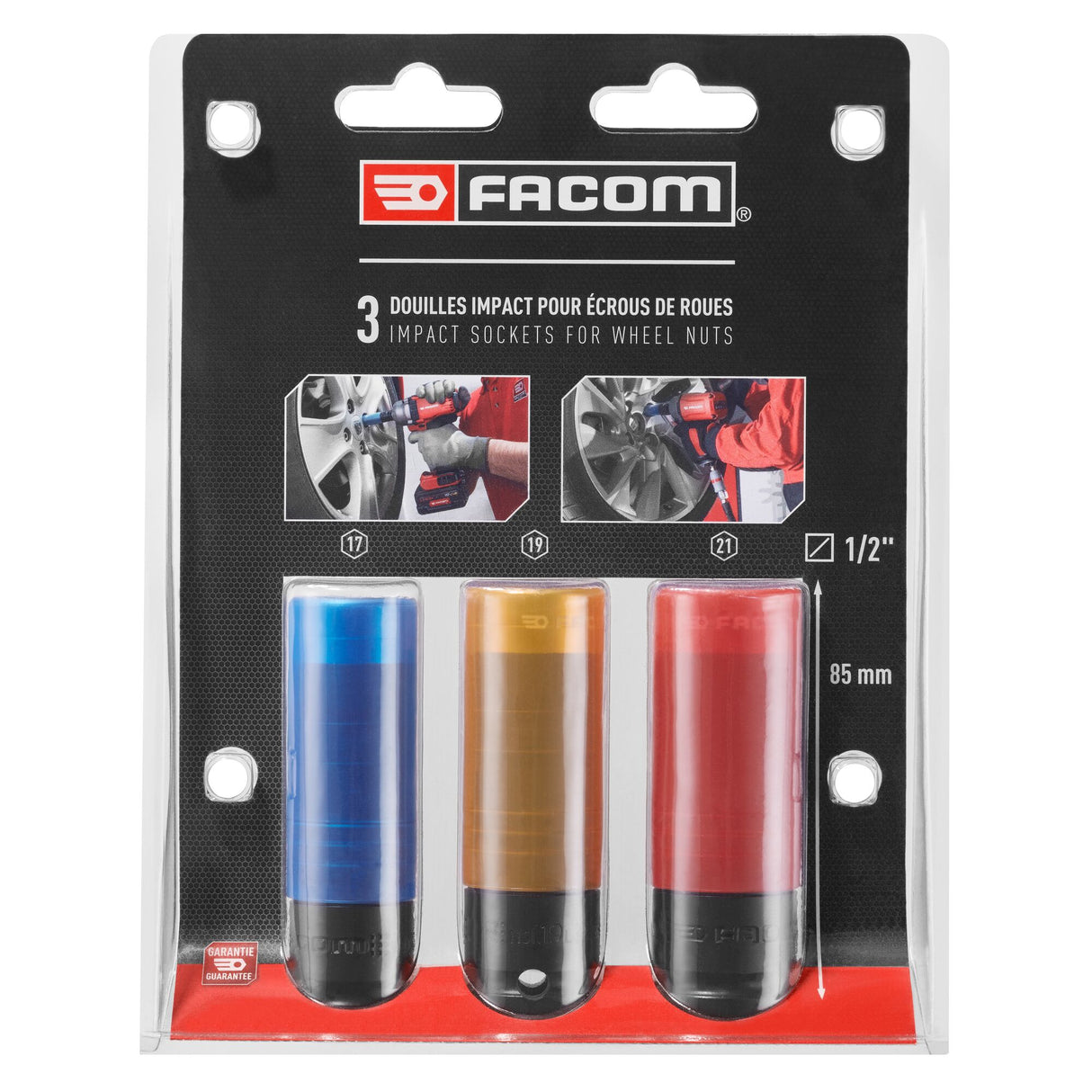 1/2 in. Drive Reinforced Long Impact Socket Set, 17 - 19 - 21 mm (3 pc.)