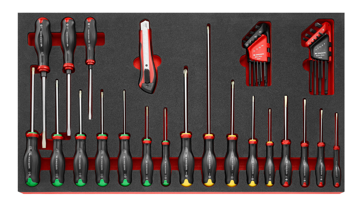 Composition en module mousse M4, Tournevis plats/Philipps/Torx, Clés mâles hexagonales/Torx et Cutter