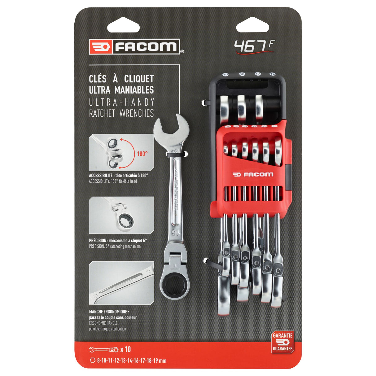 467BF.JP  - Flex-Head Ratchet Combination Wrench Sets in Portable Holder, Metric