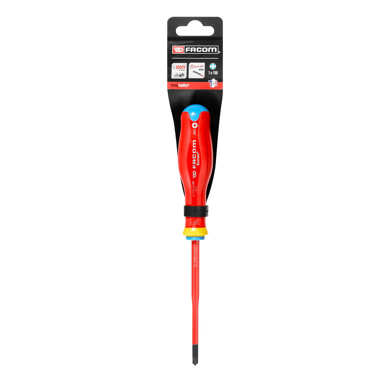 Insulated PROTWIST® BORNEO® screwdriver 1 000 Volt for mixed head Pozidriv®,  1 x 100
