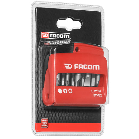 Combined set of 10 bits 1/4", 25 mm and bit holder, Slotted head, 6 point and Pozidriv® bits