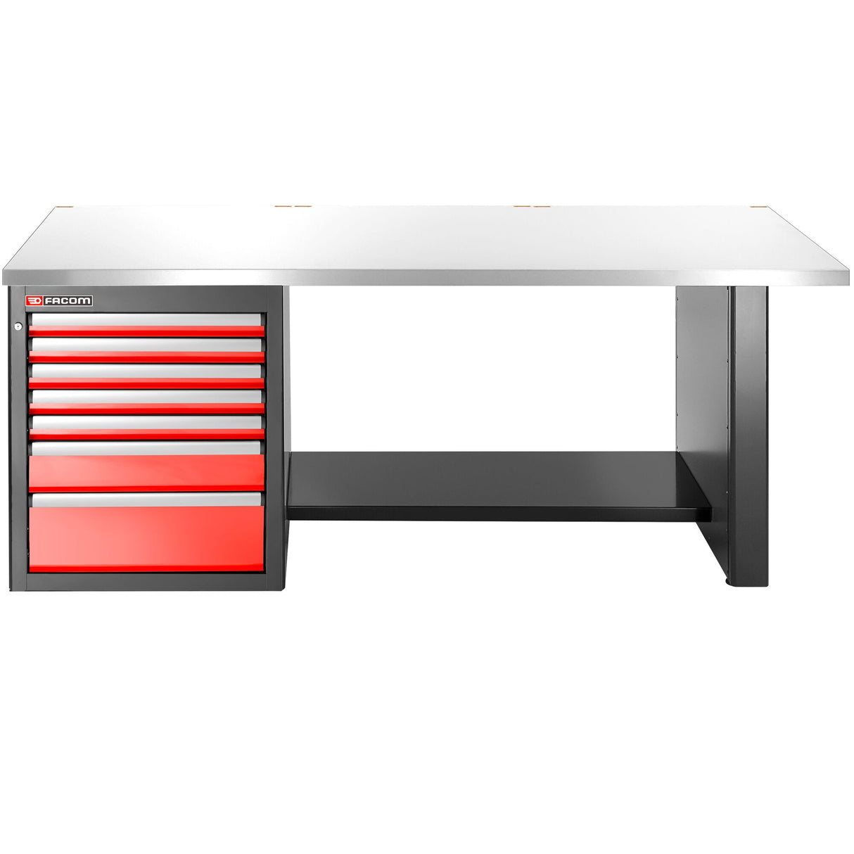 Workbench 2.2 m, 7 Drawers, 569 x 421 mm, Stainless Top, Low Version
