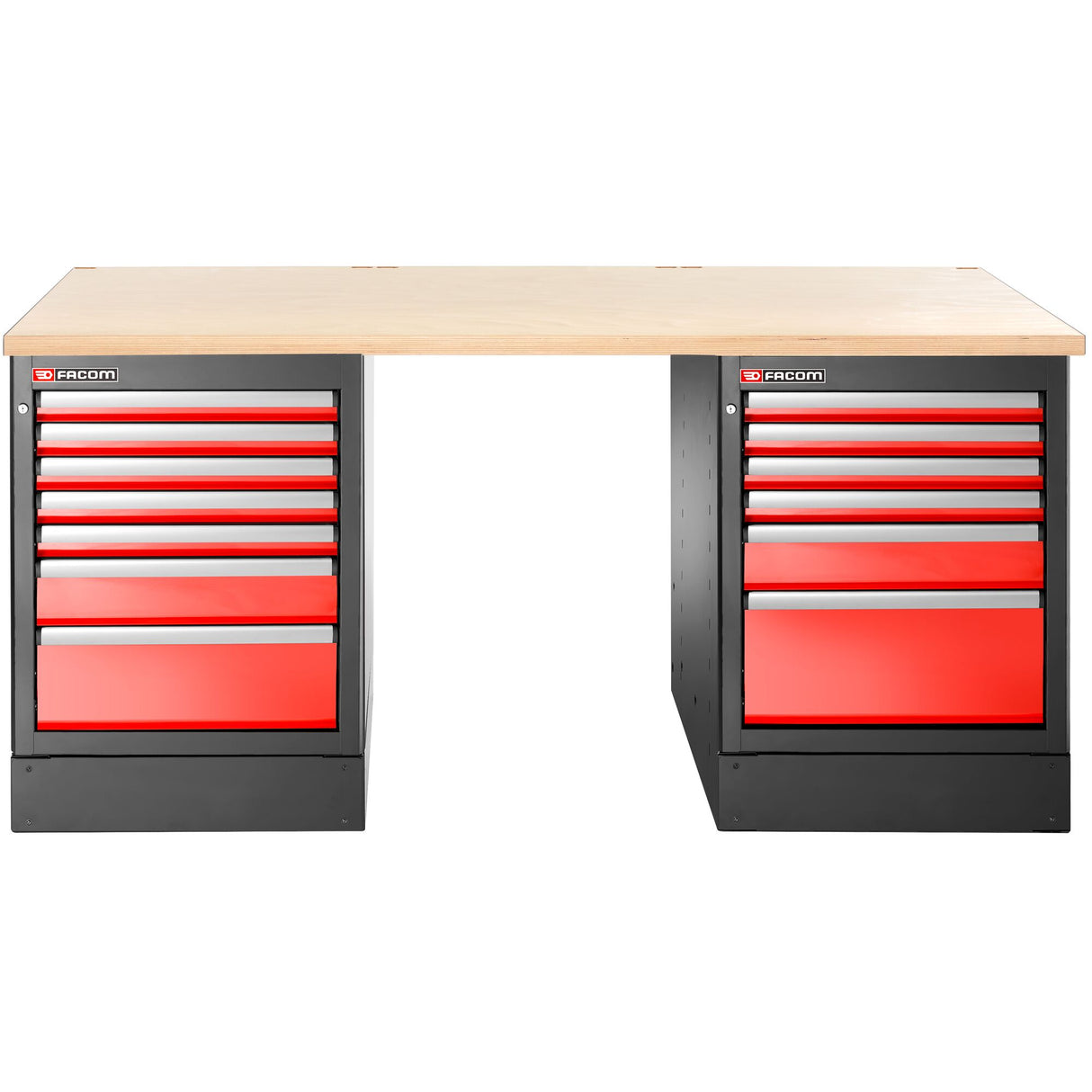 Workbench 2.2 m, 13 Drawers, 569 x 421 mm, Wood Top, High Version