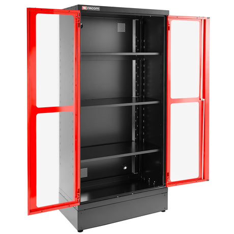 Cabinet, 2 Glazed Doors, 3 Shelves, L 1000 x D 506 x H 2060 mm, Red