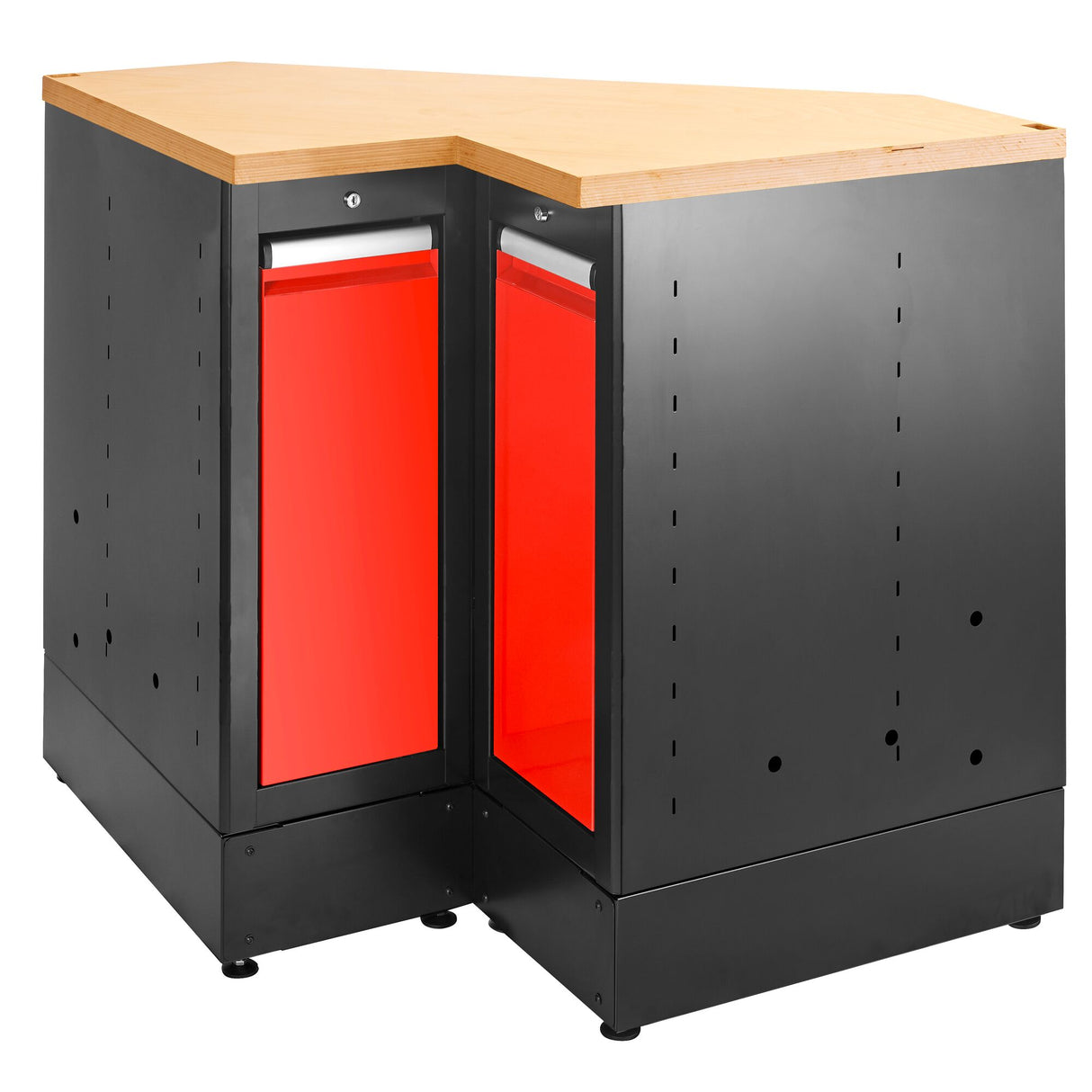 Corner Base Unit, Wooden Worktop, Red