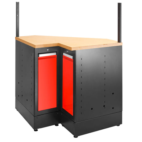 Corner Base Unit, Wooden Worktop, Red