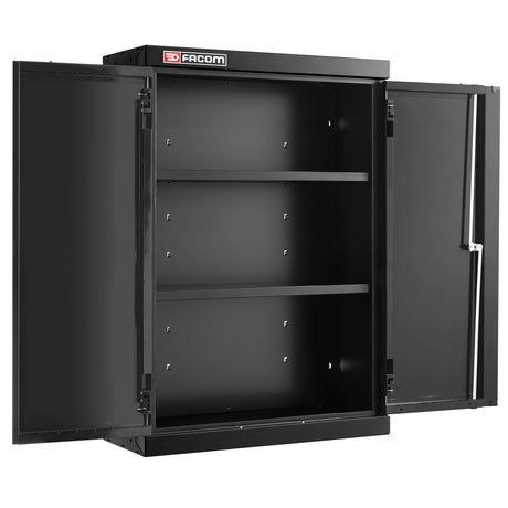Top Unit, 2 Solid Doors, 2 Shelves, Black