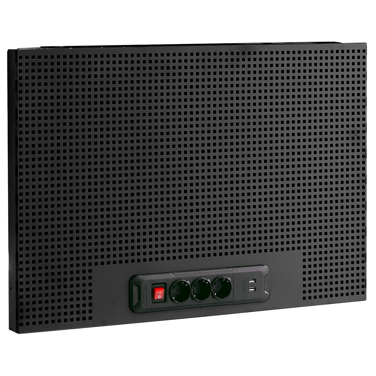 Single Half Pegboard With Power Strip and USB, Square Hole 6 x 6 mm, Black