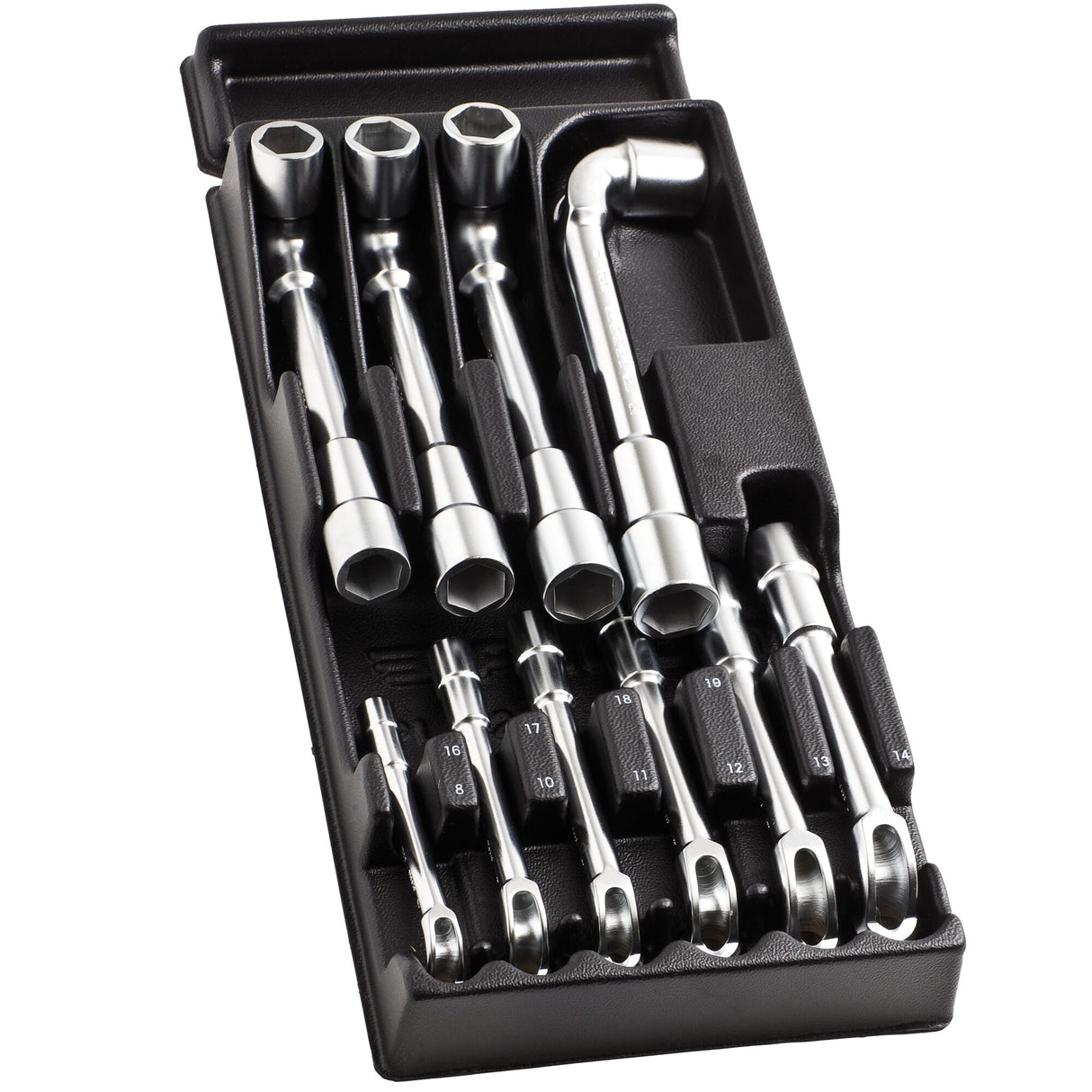 ANGLED OPEN SOCKET WRENCHES - 75 - 6X6 Points - Plastic Tray - 10 pc.