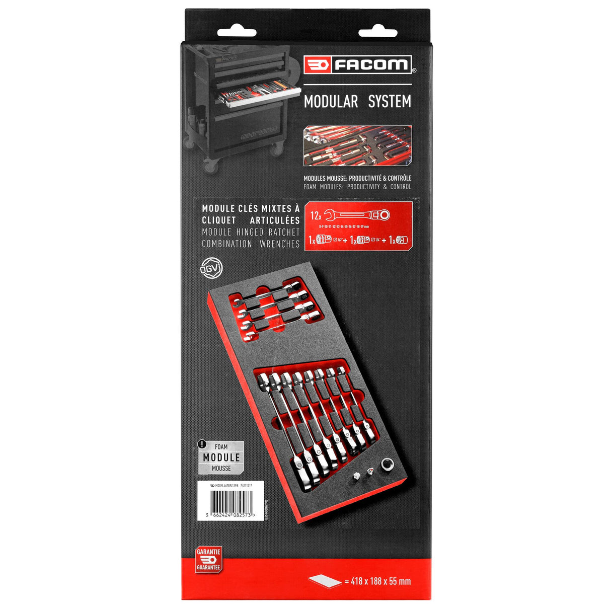 FLEX HEAD RATCHET WRENCHES - 467BF - Anti Slip End - Foam Tray - 12 pc.