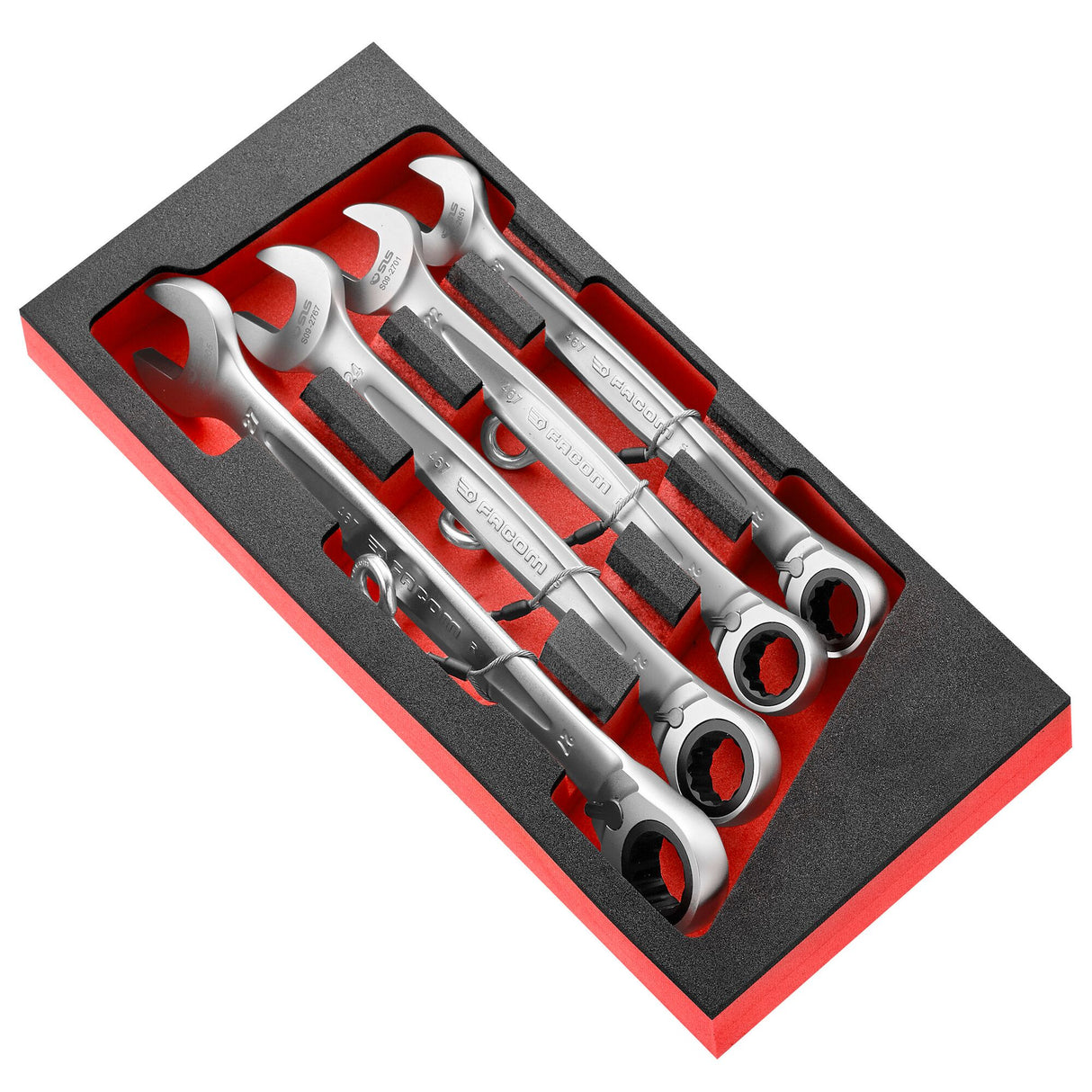 RATCHET COMBINATION WRENCHES - 467 - SLS Tethered  - Foam Tray - 4 pc.