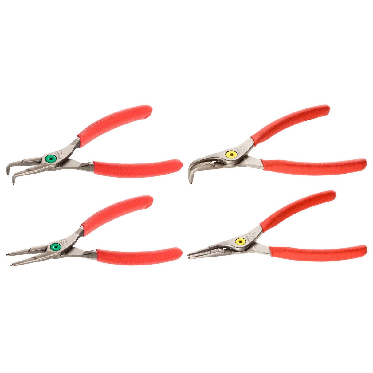 Set of 4 Straight and 90 Deg Angled Nose Circlips® Pliers, 18-60 mm