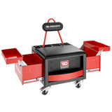 Mobile creeper, 2 lockable bin drawers, 360° swivelling, handle, large seat