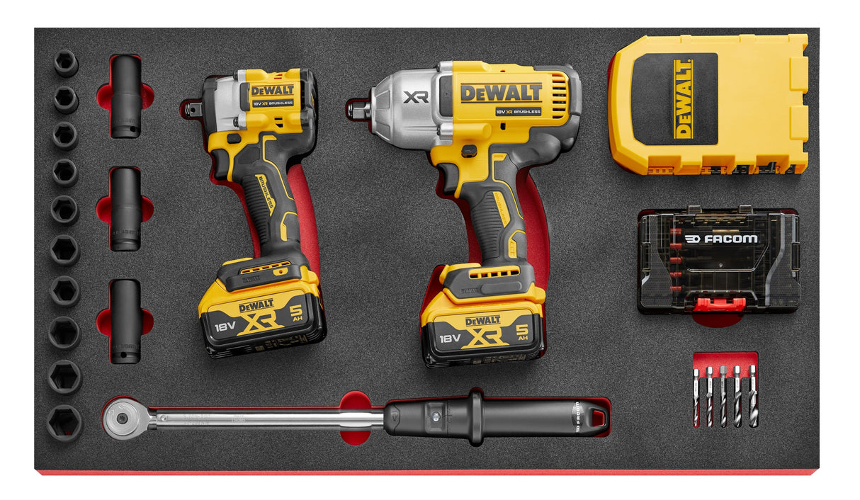 Composition en module mousse M4 FACOM/DEWALT, Clé à choc, Douilles impact, Accessoires et Clé dynamométrique S.209