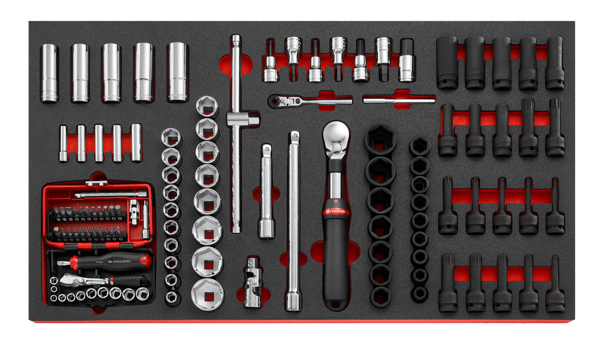 Composition en module mousse M4, douilles standard et impact, Coffret NANO, Cliquet Extensible et Accessoires